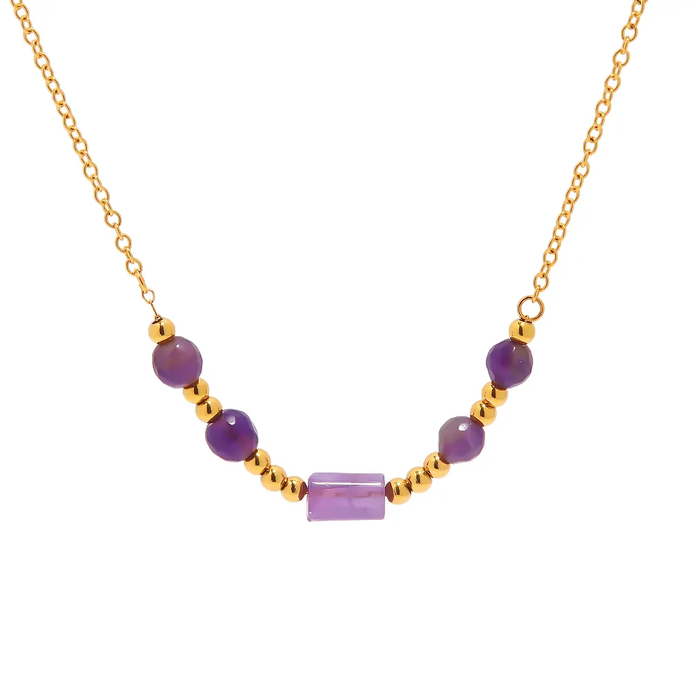 Bohemia Style 18 Karat vergoldete runde Perle Choker lila quadratische Perlenkette für Frauen
