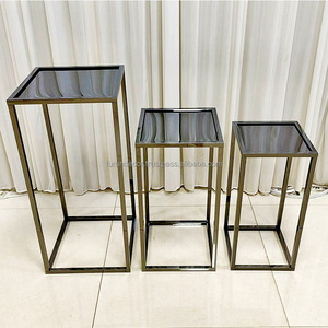 ชุดโต๊ะขนมหวานสี่เหลี่ยมสีดำเงาสแตนเลส 3 ชิ้น รุ่นขายดีมาใหม่ พร้อมขาตั้งดอกไม้สำหรับงานแต่งงาน - Product Image 1