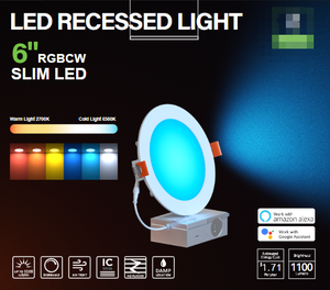 RGB DAYBETTER WiFi LED Recessed <b>Downlight</b> Easy Installation App Control 2 Packs 13W Color+Temperature Changing - Product Image 1