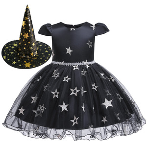 Costume de sorcière pour filles, robe à imprimé étoiles violettes avec chapeau, tenue de cosplay d'Halloween, 5-7 ans - Product Image 2