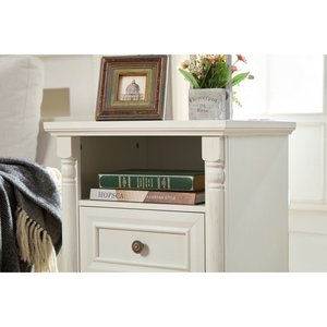 Farmhouse Style 2 Drawer Sofa <b>Side</b> <b>Table</b> With Charging Pedestal <b>Tall</b> Rustic Wood Square Nightstand Wooden Base Roman - Product Image 3