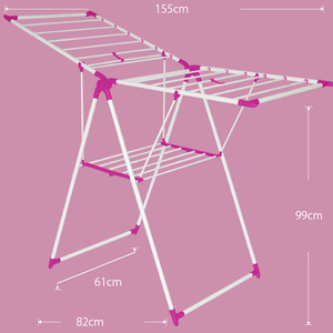 Stendibiancheria Pieghevole da Pavimento per Balcone, Mobile a Doppia Ala con Telaio in Ferro e Plastica PP per Interni ed Esterni - Product Image 6