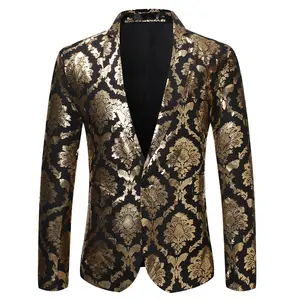英国宫廷古铜色印花套装适合年轻时尚男士夜总会酒吧派对表演演员西装外套
