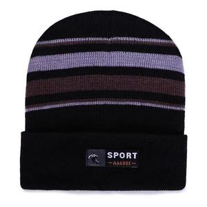 Knitted Hat Men's <b>Winter</b> Warm Fleece Lined Striped Ice <b>Cap</b> 56-58CM Acrylic Fiber Sport A6688K - Product Image 2