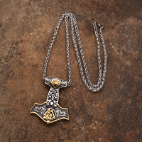 316L Stainless Steel Mens Jewelry Wholesale Mens Norse Myth Jewelry Thor Hammer Pendant Necklace Dual Color Viking Jewelry