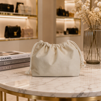 Sac cosmétique en toile beige écologique avec cordon de serrage, pochette en tissu doux, grande capacité, sac de rangement pour maquillage de voyage