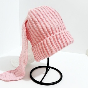 Knitted Hat for Women Autumn Winter Student Warm Ear Protection Cute Rabbit Color <b>Block</b> Long Ear Beanies - Product Image 4