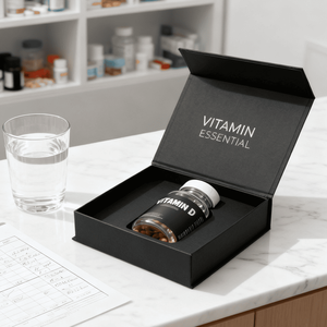 Caja de Regalo Magnética Negra para Envasado de Botellas de Vitaminas, Caja Plegable con Tapa Magnética, Caja Rígida para Montar, Venta al por Mayor - Product Image 4