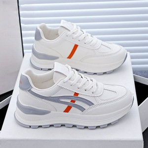 Xuanhui Nouveau Design Baskets Décontractées Blanches Style Coréen pour Femme, Chaussures de Marche à <span class=keywords><strong>Plateforme</strong></span> avec Rayures Orange, Semelle Épaisse de 4 cm - Product Image 5