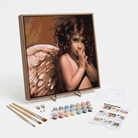 Kit de peinture par numéros encadré personnalisé pour adultes débutants, portrait d'ange chérubin en prière, toile tendue DIY, peinture acrylique, art mural