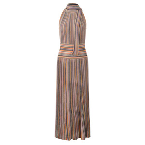 Abito Lungo Estivo 2026 da Donna <span class=keywords><strong>in</strong></span> <span class=keywords><strong>Maglia</strong></span> <span class=keywords><strong>a</strong></span> <span class=keywords><strong>Righe</strong></span> Colorblock Stile Europeo con Scollo all'Americana Senza Maniche e Sciarpa - Collezione Casual - Product Image 1