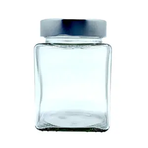 12 oz 8 ounce Food Glass honey bee Storage Jar Square glass jar 16oz with Deep Skirt metal lids / closure