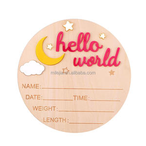 Cartes de développement en bois pour nouveau-nés, panneau d'annonce de naissance « Bonjour le monde », accessoires <span class=keywords><strong>photo</strong></span> pour nouveau-nés, disques en bois - Product Image 3