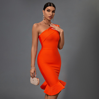 Ocstrade Nouveauté 2025 Robe d'Été Moulante Taille Haute pour Femme, Couleur Unie Tendance, Asymétrique à Une Épaule, Sans Manches, Classe et Volants