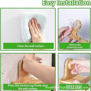 Support mural pour savon en bambou Modedun, courbé, couleur bois naturel, avec ventouse pour salle de bain - Product Image 4