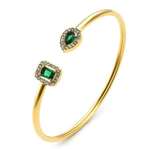 Brazaletes Personalizables de Acero Inoxidable Chapados en Oro Vintage de 18K con Piedras de Circonio, Brazalete Abierto Impermeable, Joyería Unisex para Regalo - Product Image 2