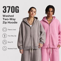Sweat à capuche zippé boxy 370G pour homme, coupe courte, en molleton, effet vintage délavé et teint à la cire, épais, vierge, style streetwear, fabricant