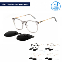 Lunettes de soleil polarisées à clip magnétique en acétate et métal à monture complète, lunettes rondes en gros, lunettes à clip personnalisées OEM ODM G5333