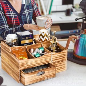 Caja de almacenamiento de cápsulas de café de madera, 30,7x20,3x16,8 cm, con cajón para bolsitas de té, azúcar, organizador de escritorio - Product Image 2