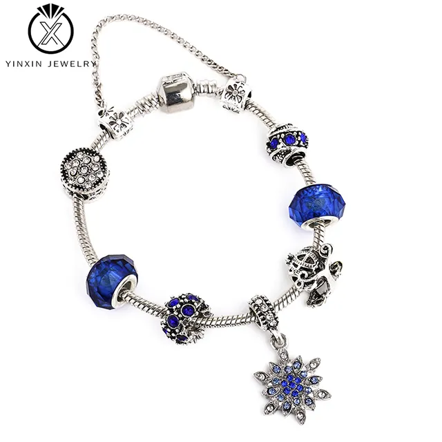YiXin Jewelry Fashion Blue Starry Bracelet DIY Fairy Tale Christmas Snowflake Glass Beaded Bracelet Ladies Charm Bracelet