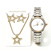 Conjunto de Joyería de Lujo para Mujer con Reloj Personalizable con Logotipo, Esfera Lisa, Acero Inoxidable, Pendientes de Nudo Tejido, Collar con Ventana de Fecha