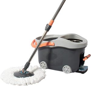 Ensemble serpillière et seau essoreur rotatif facile à utiliser pour le nettoyage des sols, avec pédale à roulettes en microfibre pour la maison - Product Image 1