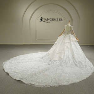 Robe de mariée de luxe Gt26030 en perles et dentelle, style princesse, ivoire, manches longues, appliques, Vestido De Noiva Jancember - Product Image 4