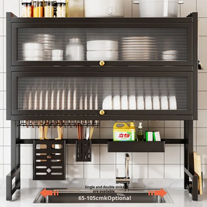 Escurridor de Platos Metálico Grande para Fregadero de Cocina, Estante de Almacenamiento de 2 Niveles, Gabinete Escurridor de Platos con Puerta Antipolvo - Product Image 2