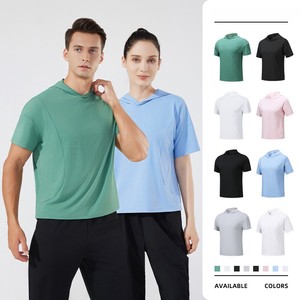Wholesale OEM ODM Unisex Summer PT Uniform Set Solid Hooded <strong>Cap</strong> Blank Breathable Quick Dry Short <strong>Sleeve</strong> Loose Fit Sport <strong>T</strong> <strong>Shirt</strong> - Product Image 1