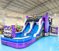 Niveau supérieur toboggan vidéo Gamer thème Combo maison de rebond toboggan aquatique piscine contrôleur de jeu gonflable château gonflable cavalier Moonwalk