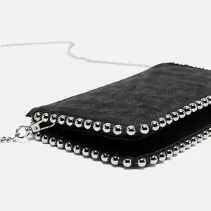 小方形金属银色链条斜挎包钱包高品质定制PU皮革珍珠女式斜挎包时尚手提包