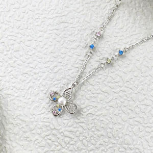 Collar de perlas de agua dulce de plata S925 al por mayor con trébol de cuatro hojas de diamante joyería de fiesta de moda - Product Image 5