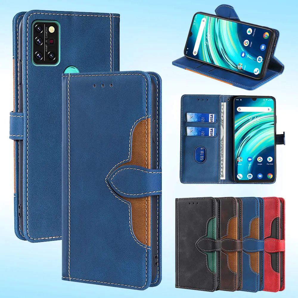 Popular Contrast Color Straw Hat PU+TPU Shockproof Wallet Leather Phone Case For Umidigi A7S A9 A11