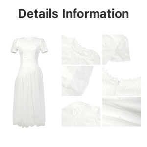 ZYHT 45174 doux naturel femmes blanc col rond maille a-ligne <span class=keywords><strong>robe</strong></span> mi-longue à manches courtes pour les cérémonies et fêtes d'été - Product Image 3