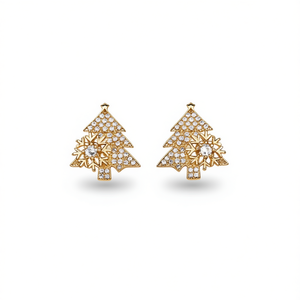 Pendientes de tuerca con forma de árbol de Navidad dorado E3316 con cristal de diamantes de imitación en forma de copo de nieve para mujer, joyería de regalo - Product Image 1