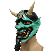 Pendentif japonais avec corde, masque Prajna, accessoire de déguisement en résine et latex, pour fête, visage amusant rouge et noir, corne de vache souple