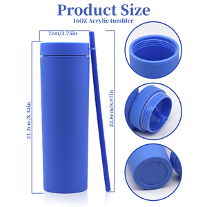 16oz Colored Acrylic Reusable <b>Cups</b> <b>With</b> <b>Lids</b> <b>and</b> <b>Straws</b> Double Wall Matte Plastic Bulk Tumblers - Product Image 2