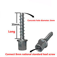 Vis à béton à tête hexagonale femelle à filetage grossier M6x40mm de 6mm pour suspension |   Ancre filetée en acier au carbone électrogalvanisé de grade 4.8