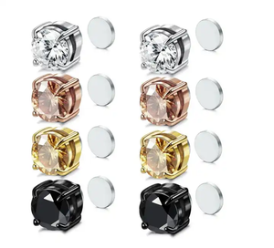 Ensemble de boucles d'oreilles magnétiques sans perçage en acier inoxydable avec cristaux CZ, fausses pierres pour le nez et les lèvres, bijoux magnétiques pour hommes et femmes - Product Image 1