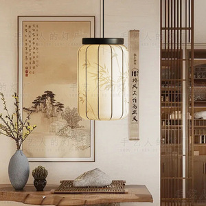 New Chinese Style Pendant Light Fabric <b>Zen</b> Tea Room Bedroom Living Room E27 LED Black Long Shape Switch <b>Control</b> - Product Image 2