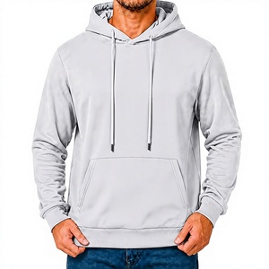Sudadera con Capucha para Hombre, Color Gris Claro, Corte Regular, Color Sólido, Informal, con Bolsillo Delantero, Tejido de Punto, para Otoño - Product Image 1