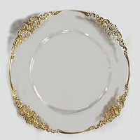 Assiettes de présentation en plastique transparent personnalisées pour gâteaux aux fruits, assiettes perlées en plastique avec bord doré, vente en gros