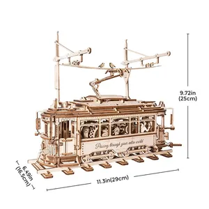 Robotime Rokr Bois Artisanat LK801 Classique Ville Tram Modèle Kits DIY Assembler Jouets 3D Puzzles En Bois Pour Adultes