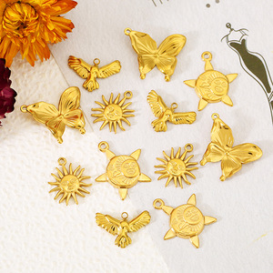 Pendentifs en acier inoxydable plaqué or, motifs papillon, aigle, soleil, pour la création de bijoux DIY, colliers et boucles d'oreilles. - Product Image 1