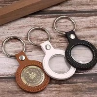 Juego de llaveros con moneda conmemorativa de cuero, llavero circular para guardar insignias conmemorativas
