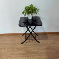 Table en verre pliable de loisirs en plein air, gain de place, en verre miroir noir carré, vente chaude mondiale
