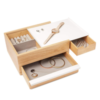 Petite boîte à bijoux en bois de chambre à coucher, boîtier organiseur moderne de stockage style nordique avec tiroirs à compartiment caché