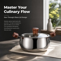 Casserole à lait en acier inoxydable 304 à 3 plis avec doubles poignées en bois, pour aliments pour bébés, logo personnalisé, pour la cuisine domestique