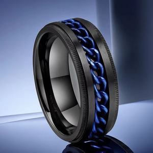 <span class=keywords><strong>Bague</strong></span> anti-stress en acier inoxydable noir style hip-hop, maillons cubains, inaltérable, pour hommes, tendance - Product Image 2