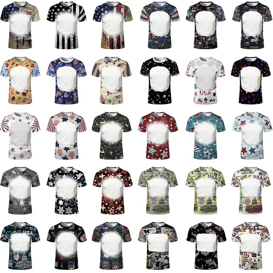 USA Shipping Real US Size Sublimation Blank Polyester Men's Shirt Customized Printing Blank Faux bleached Custom Logo T Shirt